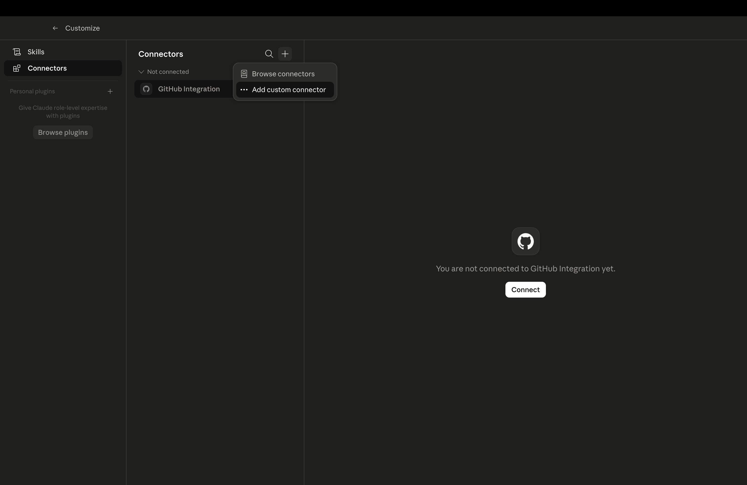 Add custom connector menu