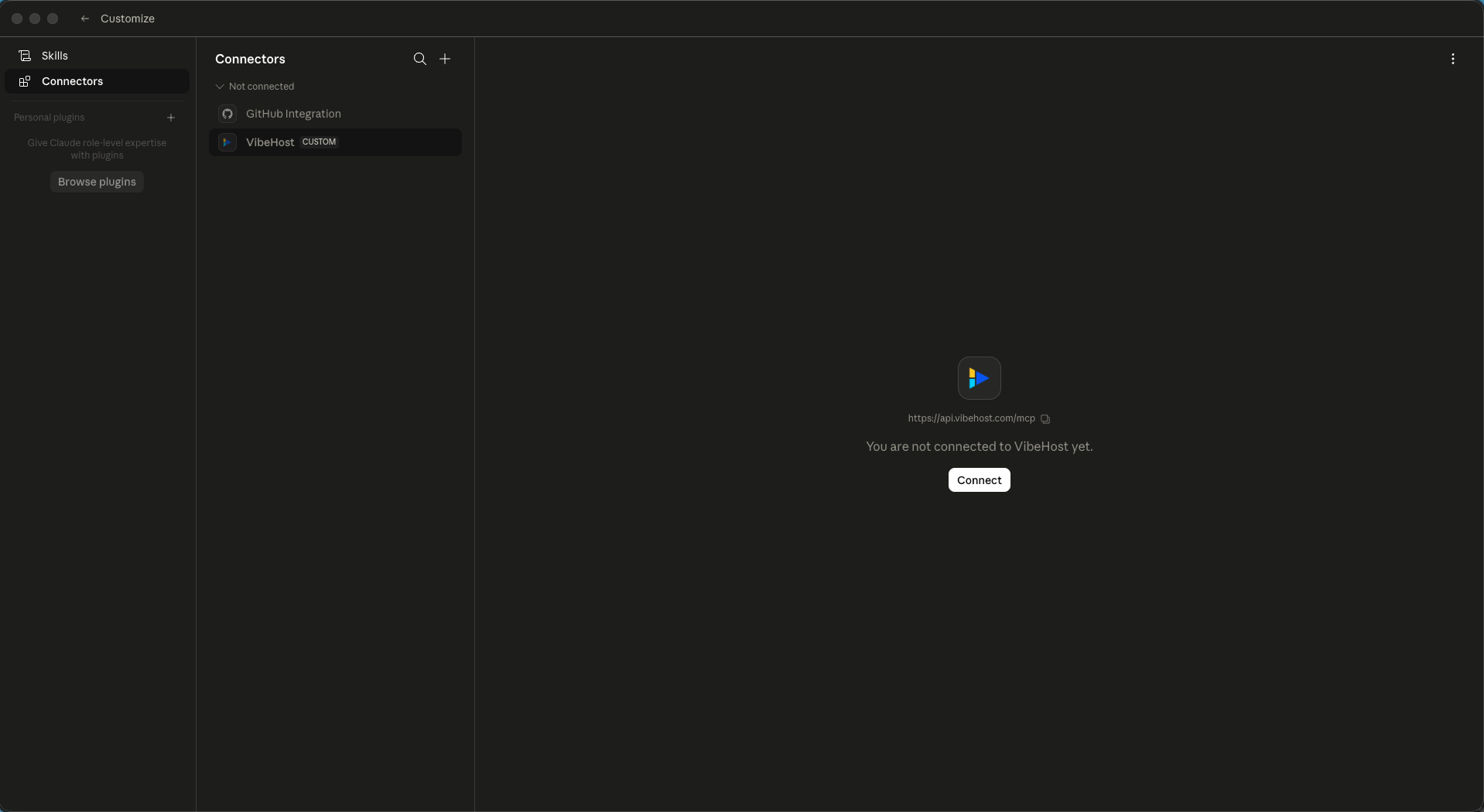 VibeHost added as custom connector